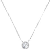 Bids.com AGS Certified 10K White Gold 1/3 Cttw Bezel Set Round Diamond Solitaire 16-18" Adjustable Pendant Necklace (I-J Color, SI1-SI2 Clarity) Necklaces