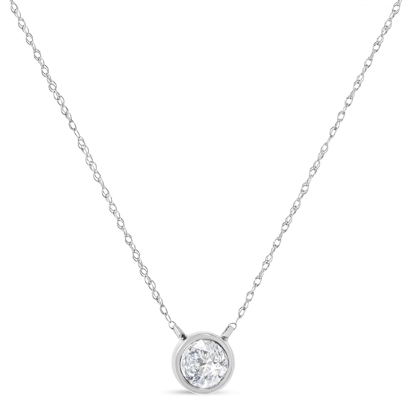 Bids.com AGS Certified 10K White Gold 1/3 Cttw Bezel Set Round Diamond Solitaire 16-18" Adjustable Pendant Necklace (I-J Color, SI1-SI2 Clarity) Necklaces