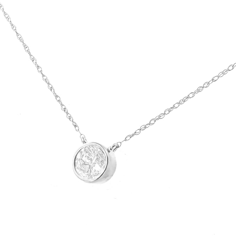 Bids.com AGS Certified 10K White Gold 1/3 Cttw Bezel Set Round Diamond Solitaire 16-18" Adjustable Pendant Necklace (I-J Color, SI1-SI2 Clarity) Necklaces