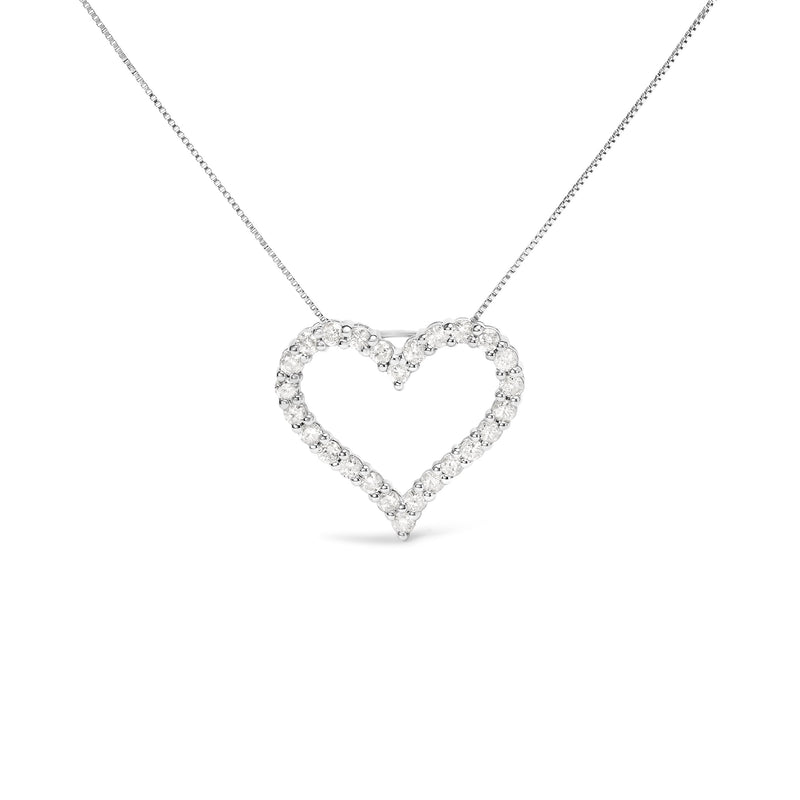 Bids.com .925 Sterling Silver 2.0 Cttw Diamond Open Heart 18" Pendant Necklace (I-J Color, I2-I3 Clarity) Necklaces