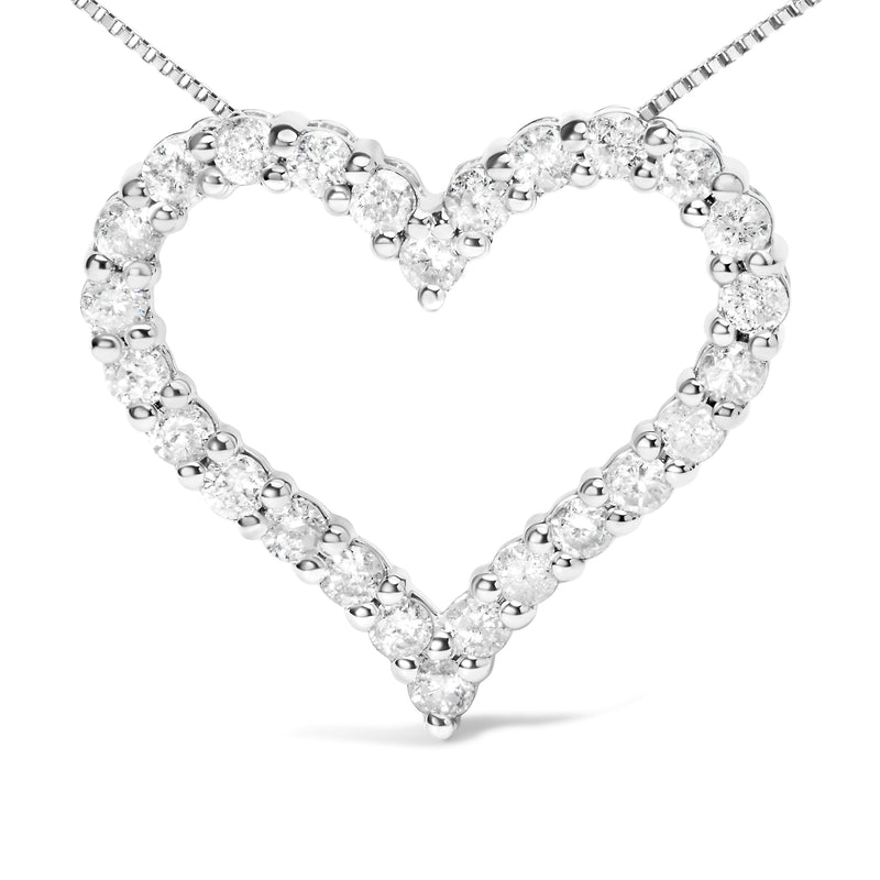 Bids.com .925 Sterling Silver 2.0 Cttw Diamond Open Heart 18" Pendant Necklace (I-J Color, I2-I3 Clarity) Necklaces