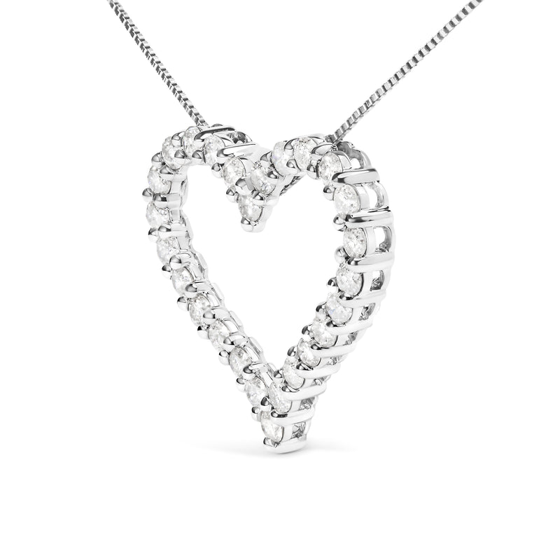 Bids.com .925 Sterling Silver 2.0 Cttw Diamond Open Heart 18" Pendant Necklace (I-J Color, I2-I3 Clarity) Necklaces