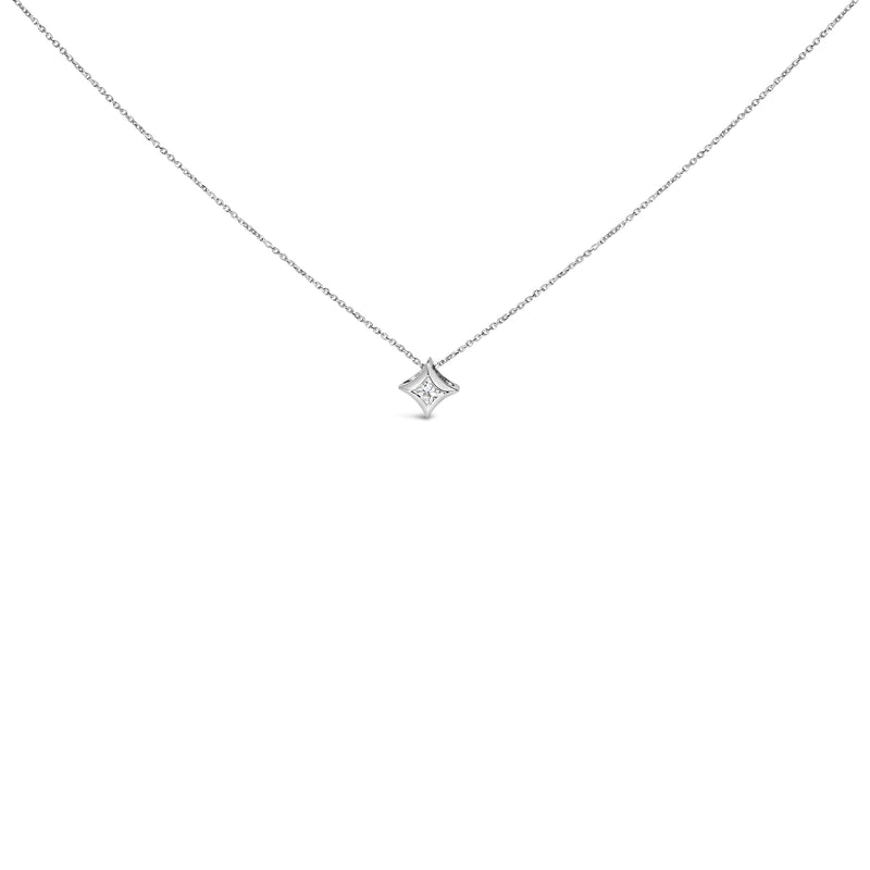 Bids.com 10K White Gold 1/10 Cttw Bezel Set Solitaire Princess Cut Diamond Kite Shaped Pendent Necklace - 18" Inches Necklaces