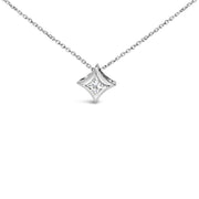 Bids.com 10K White Gold 1/10 Cttw Bezel Set Solitaire Princess Cut Diamond Kite Shaped Pendent Necklace - 18" Inches Necklaces