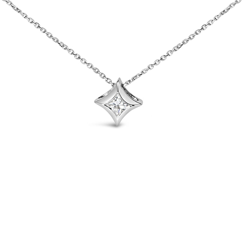 Bids.com 10K White Gold 1/10 Cttw Bezel Set Solitaire Princess Cut Diamond Kite Shaped Pendent Necklace - 18" Inches Necklaces