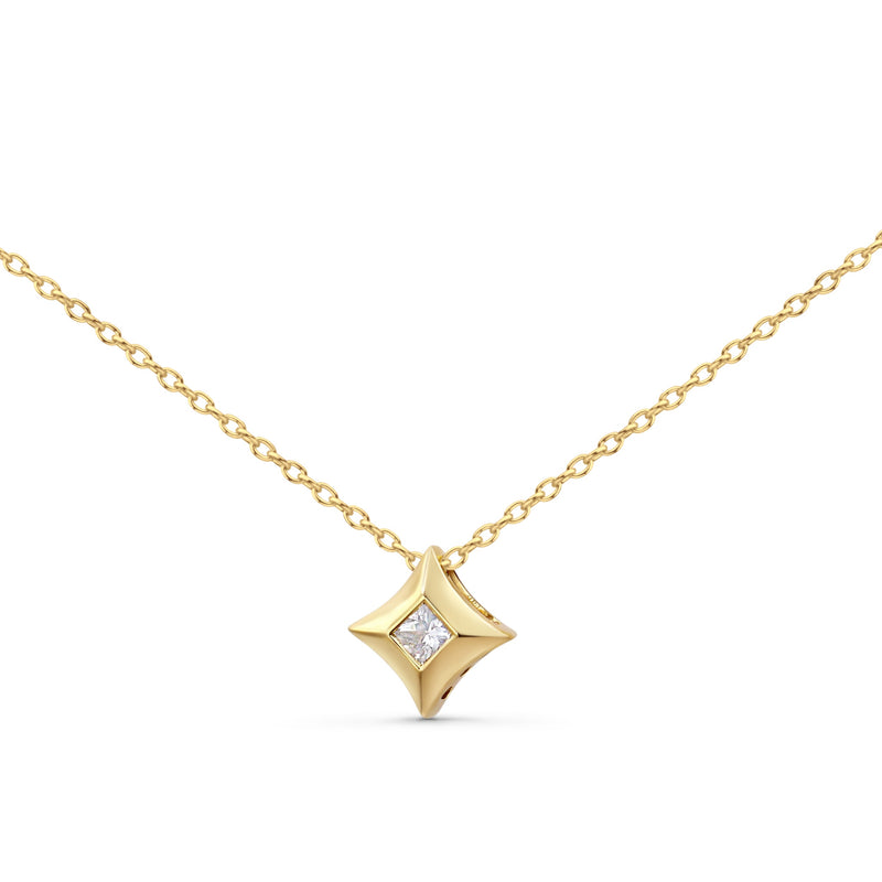 Bids.com 10K Yellow Gold 1/5 Cttw Bezel Set Princess Diamond Kite Shaped Solitaire Pendent Necklace Necklaces