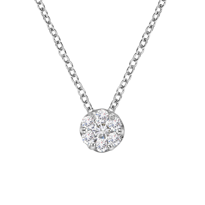 Bids.com 14K White Gold 1/4 Cttw Shared Prong Set Round-Ct Diamond 7 Stone Floral Cluster 18" Pendant Necklace (H-I Color, SI2-I1 Clarity) Necklaces