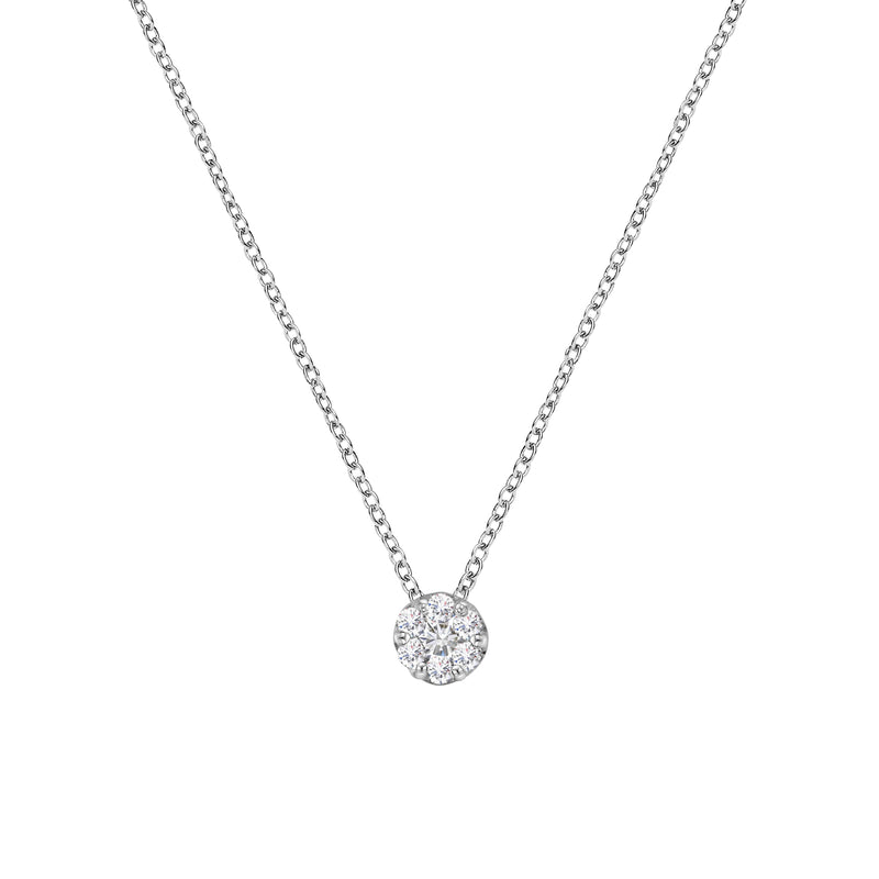 Bids.com 14K White Gold 1/4 Cttw Shared Prong Set Round-Ct Diamond 7 Stone Floral Cluster 18" Pendant Necklace (H-I Color, SI2-I1 Clarity) Necklaces