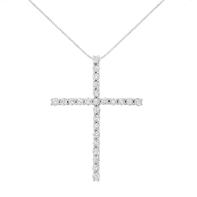 Bids.com .925 Sterling Silver 2 1/2 cttw Diamond Cross Pendant Necklace (H-I, I2-I3) Necklaces