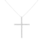Bids.com .925 Sterling Silver 3.0 Cttw Round Shape Diamond 1-1/2" Cross Pendant with Box Chain Necklace (I-J Color, I2-I3 Clarity) - 18" Necklaces