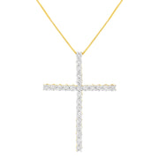Bids.com .925 Sterling Silver 3.0 Cttw Round Shape Diamond 1-1/2" Cross Pendant with Box Chain Necklace (I-J Color, I2-I3 Clarity) - 18" Necklaces