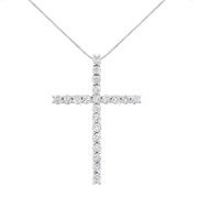 Bids.com .925 Sterling Silver 4.0 Cttw Diamond 2-1/4" Cross Pendant with Box Chain Necklace (I-J Color, I1-I2 Clarity) - 18" Necklaces