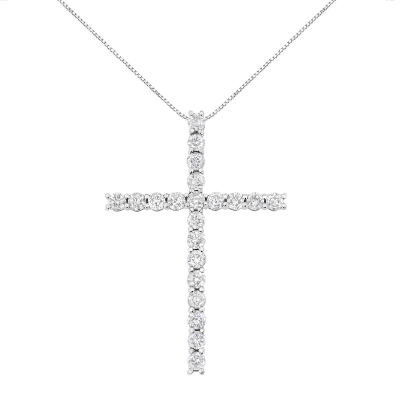 Bids.com .925 Sterling Silver 4.0 Cttw Diamond 2-1/4" Cross Pendant with Box Chain Necklace (I-J Color, I1-I2 Clarity) - 18" Necklaces