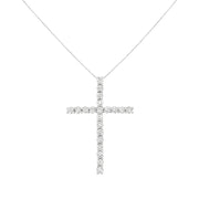 Bids.com .925 Sterling Silver 4.0 Cttw Diamond 2-1/4" Cross Pendant with Box Chain Necklace (I-J Color, I1-I2 Clarity) - 18" Necklaces