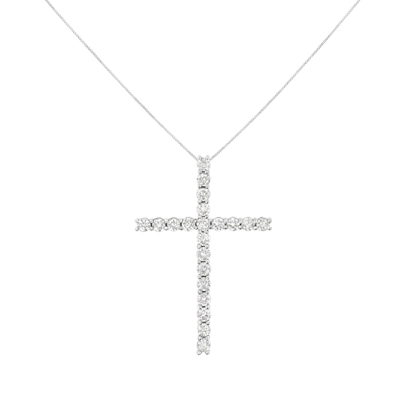 Bids.com .925 Sterling Silver 4.0 Cttw Diamond 2-1/4" Cross Pendant with Box Chain Necklace (I-J Color, I1-I2 Clarity) - 18" Necklaces