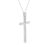 Bids.com .925 Sterling Silver 4.0 Cttw Diamond 2-1/4" Cross Pendant with Box Chain Necklace (I-J Color, I1-I2 Clarity) - 18" Necklaces