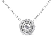 Bids.com .925 Sterling Silver 1/2 Cttw Round Diamond Halo Circle Pendant 18" Necklace (I-J Color, I2-I3 Clarity) Necklaces
