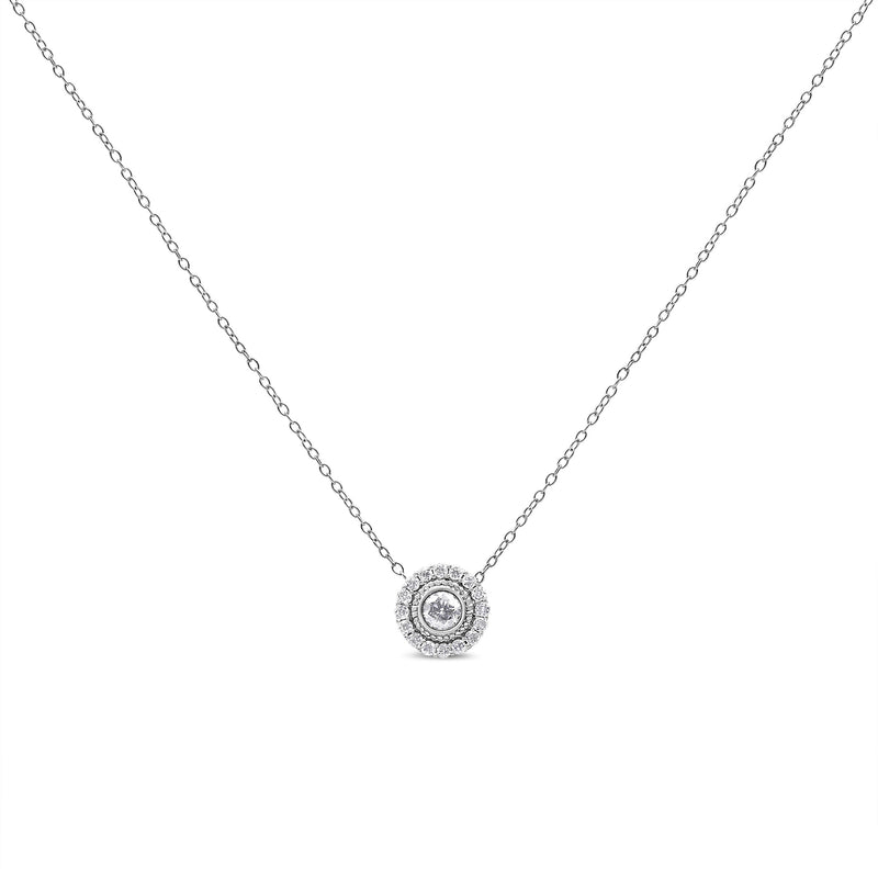 Bids.com .925 Sterling Silver 1/2 Cttw Round Diamond Halo Circle Pendant 18" Necklace (I-J Color, I2-I3 Clarity) Necklaces