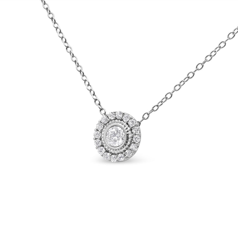 Bids.com .925 Sterling Silver 1/2 Cttw Round Diamond Halo Circle Pendant 18" Necklace (I-J Color, I2-I3 Clarity) Necklaces