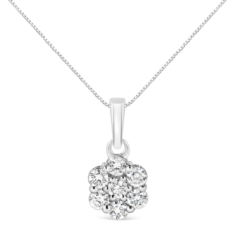 Bids.com 14KT White Gold 1/2 cttw Diamond Floral Cluster Pendant Necklace (HI, SI2-I1) Necklaces