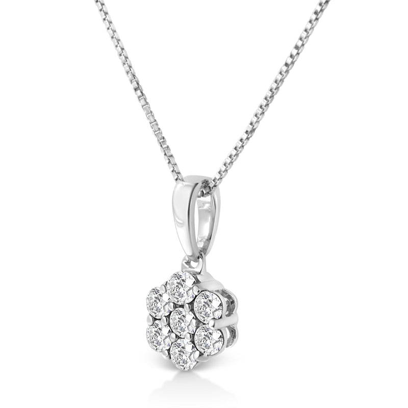 Bids.com 14KT White Gold 1/2 cttw Diamond Floral Cluster Pendant Necklace (HI, SI2-I1) Necklaces