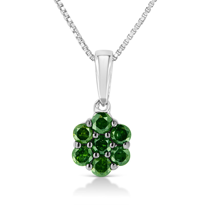 Bids.com .925 Sterling Silver 1/2 Cttw Prong Set Treated Green Diamond Floral Cluster 18" Pendant Necklace (Green Color, I1-I2 Clarity) Necklaces