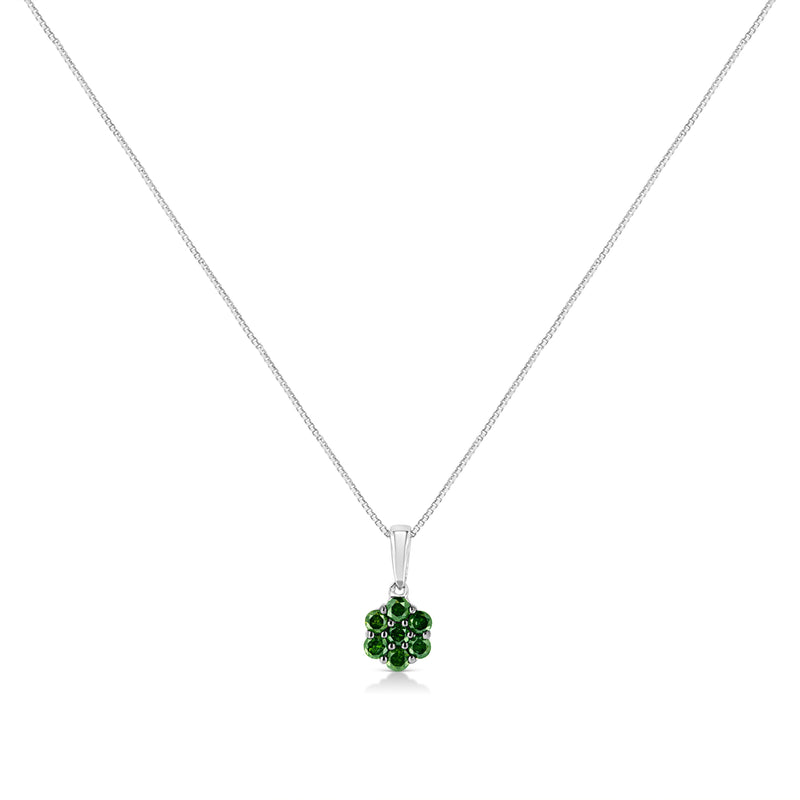 Bids.com .925 Sterling Silver 1/2 Cttw Prong Set Treated Green Diamond Floral Cluster 18" Pendant Necklace (Green Color, I1-I2 Clarity) Necklaces