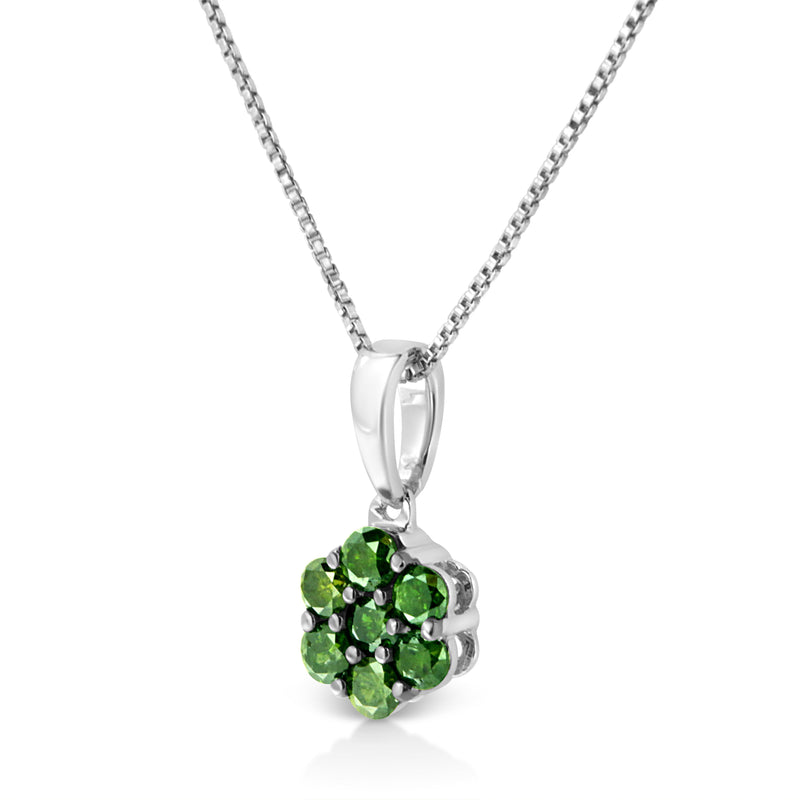 Bids.com .925 Sterling Silver 1/2 Cttw Prong Set Treated Green Diamond Floral Cluster 18" Pendant Necklace (Green Color, I1-I2 Clarity) Necklaces