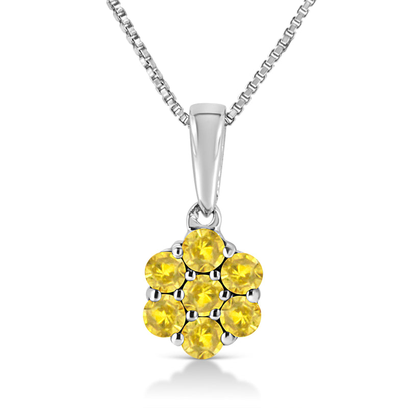 Bids.com .925 Sterling Silver 1/2 Cttw Prong Set Treated Green Diamond Floral Cluster 18" Pendant Necklace (Green Color, I1-I2 Clarity) Necklaces