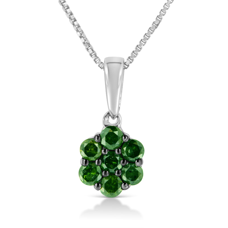 Bids.com .925 Sterling Silver 1/2 Cttw Prong Set Treated Green Diamond Floral Cluster 18" Pendant Necklace (Green Color, I1-I2 Clarity) Necklaces