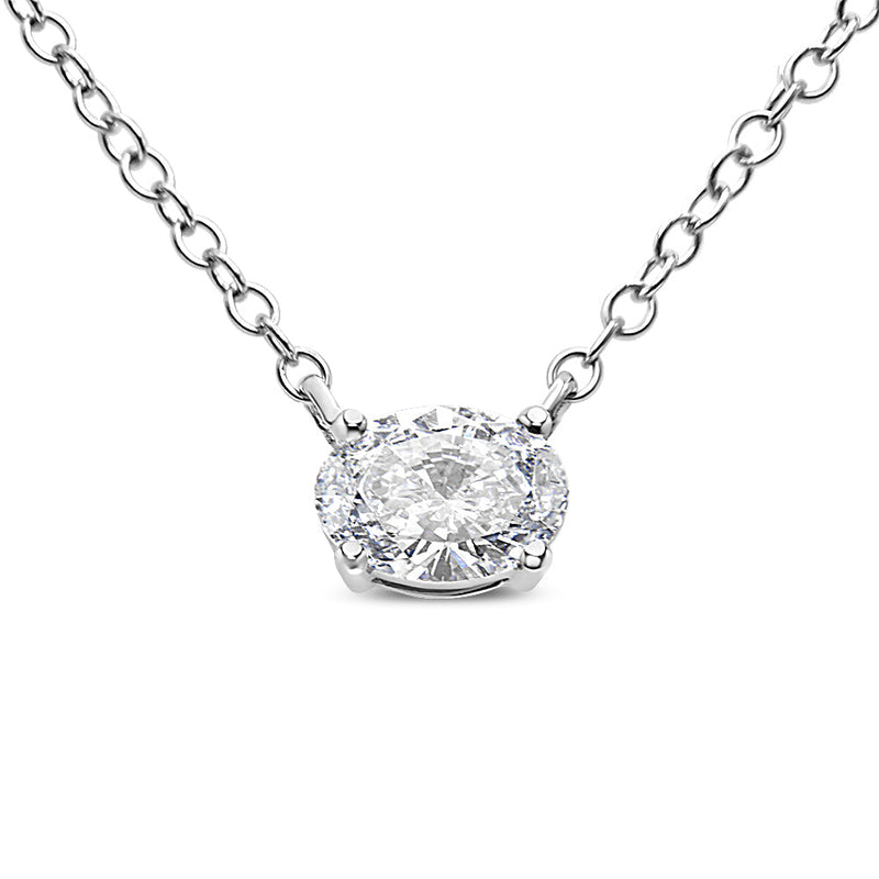Bids.com 14K White Gold 1/2 Cttw Lab Grown Oval Shape Solitaire Diamond East West 18" Pendant Necklace (E-F Color, VS1-VS2 Clarity) Necklaces