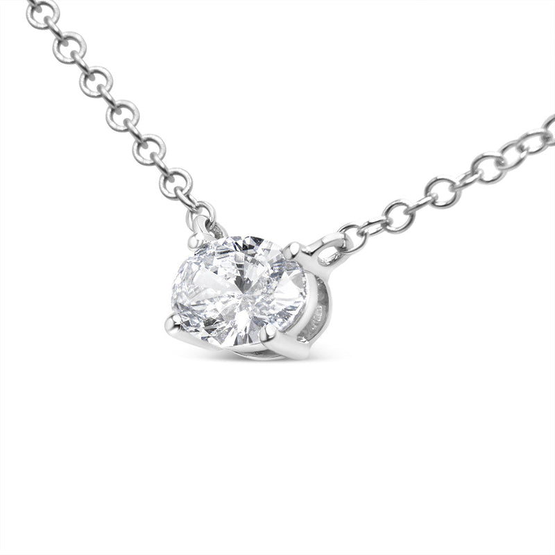 Bids.com 14K White Gold 1/2 Cttw Lab Grown Oval Shape Solitaire Diamond East West 18" Pendant Necklace (E-F Color, VS1-VS2 Clarity) Necklaces