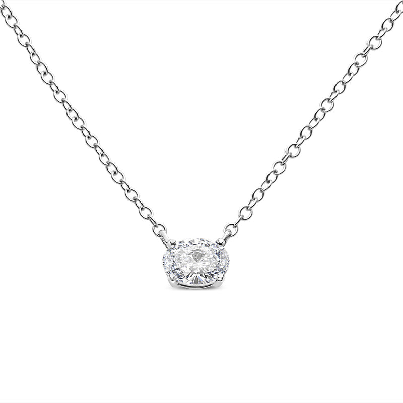 Bids.com 14K White Gold 1/2 Cttw Lab Grown Oval Shape Solitaire Diamond East West 18" Pendant Necklace (E-F Color, VS1-VS2 Clarity) Necklaces