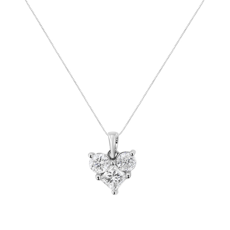 Bids.com 10K White Gold 1.0 Cttw Round-Cut and Princess-Cut Diamond Heart Shaped 18" Pendant Necklace (H-I Color, SI2-I1 Clarity) Necklaces