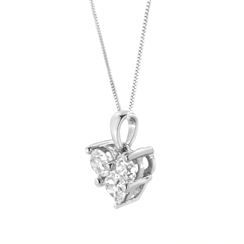Bids.com 10K White Gold 1.0 Cttw Round-Cut and Princess-Cut Diamond Heart Shaped 18" Pendant Necklace (H-I Color, SI2-I1 Clarity) Necklaces