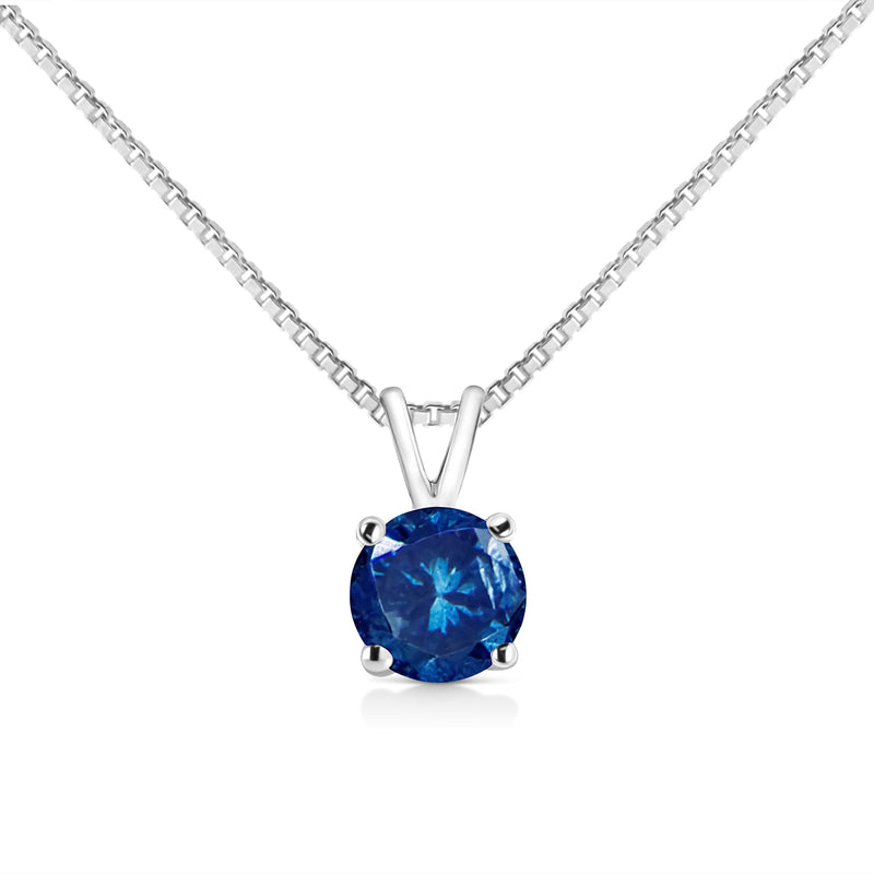 Bids.com 14K White Gold 1/4 Cttw Round Brilliant Cut Lab Grown Blue Diamond 4-Prong Solitaire Pendant Necklace (Blue Color, VVS2-VS1 Clarity) - 18" Necklaces