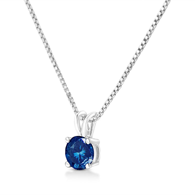Bids.com 14K White Gold 1/4 Cttw Round Brilliant Cut Lab Grown Blue Diamond 4-Prong Solitaire Pendant Necklace (Blue Color, VVS2-VS1 Clarity) - 18" Necklaces