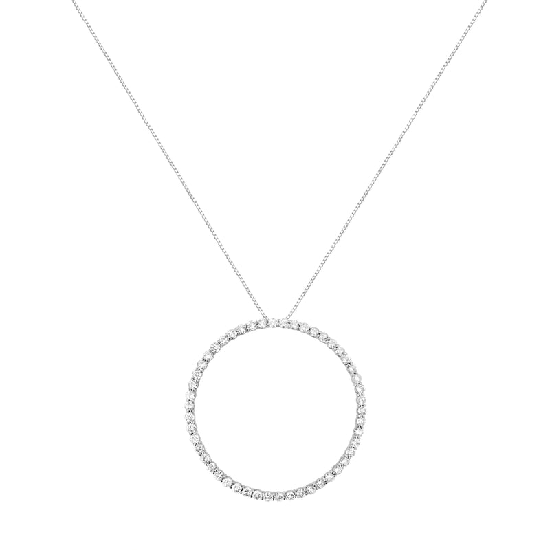 Bids.com .925 Sterling Silver 4 cttw Prong Set, Round-Cut Diamond Open Circle Hoop 18" Pendant Necklace (J-K Color, I1-I2 Clarity) Necklaces
