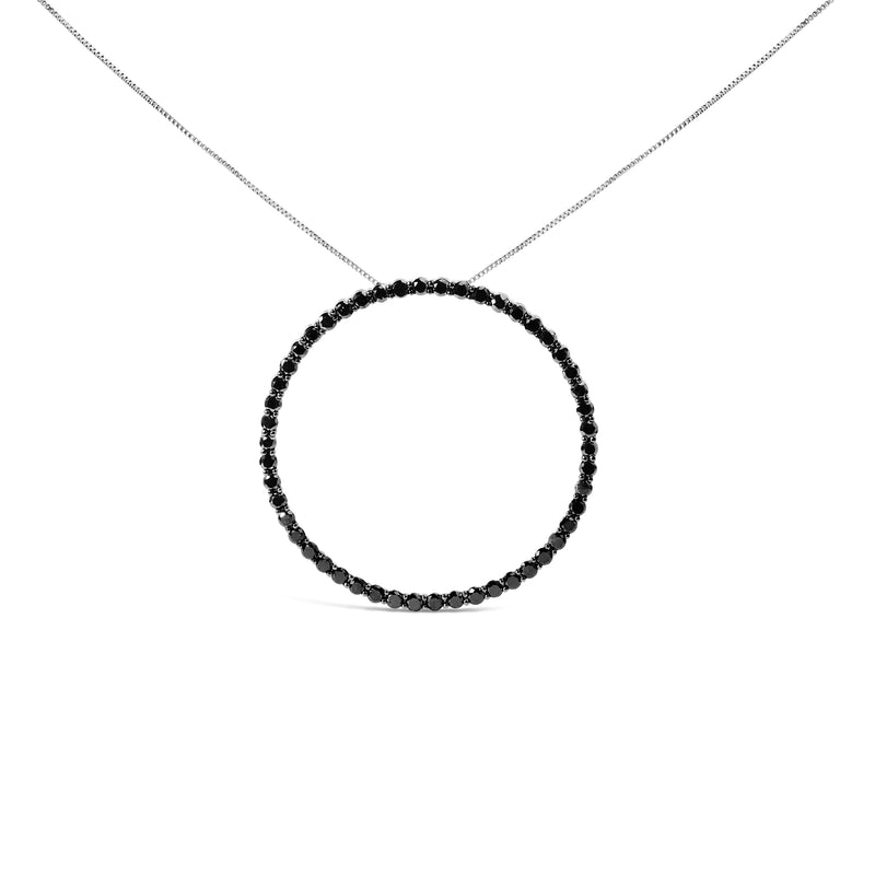 Bids.com .925 Sterling Silver 4.0 Cttw Black Diamond Open Hoop Circle 18" Pendant Necklace (Black Color, I2-I3 Clarity) Necklaces