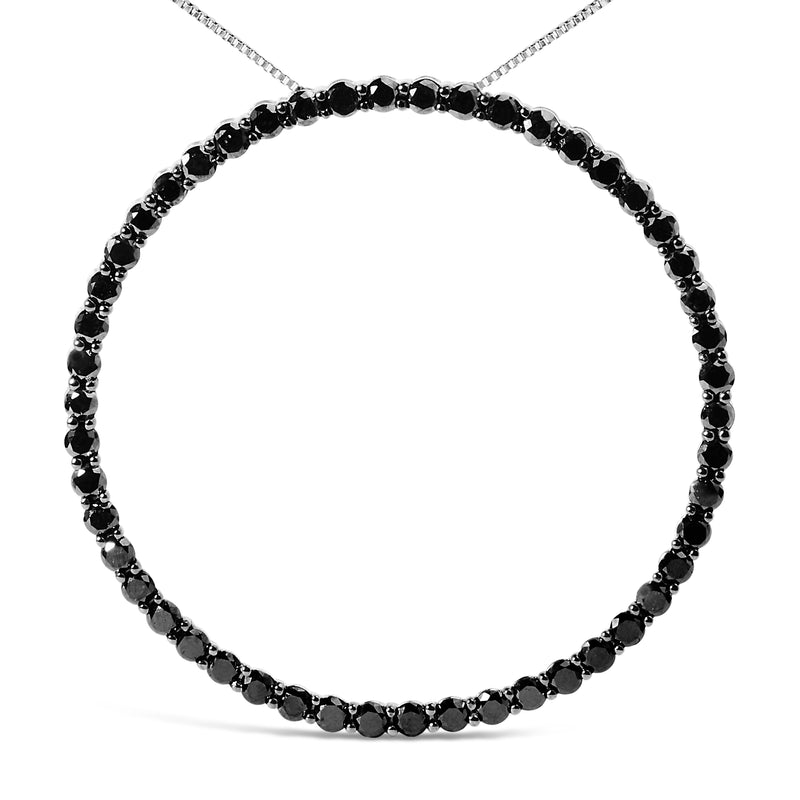 Bids.com .925 Sterling Silver 4.0 Cttw Black Diamond Open Hoop Circle 18" Pendant Necklace (Black Color, I2-I3 Clarity) Necklaces
