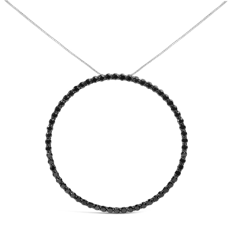 Bids.com .925 Sterling Silver 4.0 Cttw Black Diamond Open Hoop Circle 18" Pendant Necklace (Black Color, I2-I3 Clarity) Necklaces
