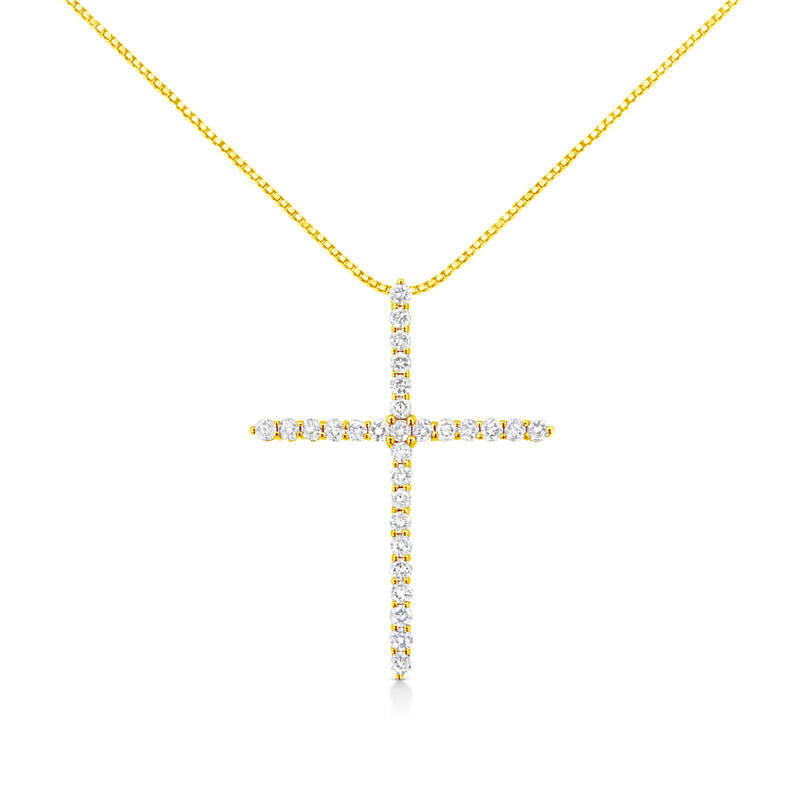 Bids.com 10K Yellow Gold Plated .925 Sterling Silver 3.0 Cttw Prong-Set Round Brilliant Cut Diamond Cross 18" Pendant Necklace (J-K Color, I1-I2 Clarity) Necklaces