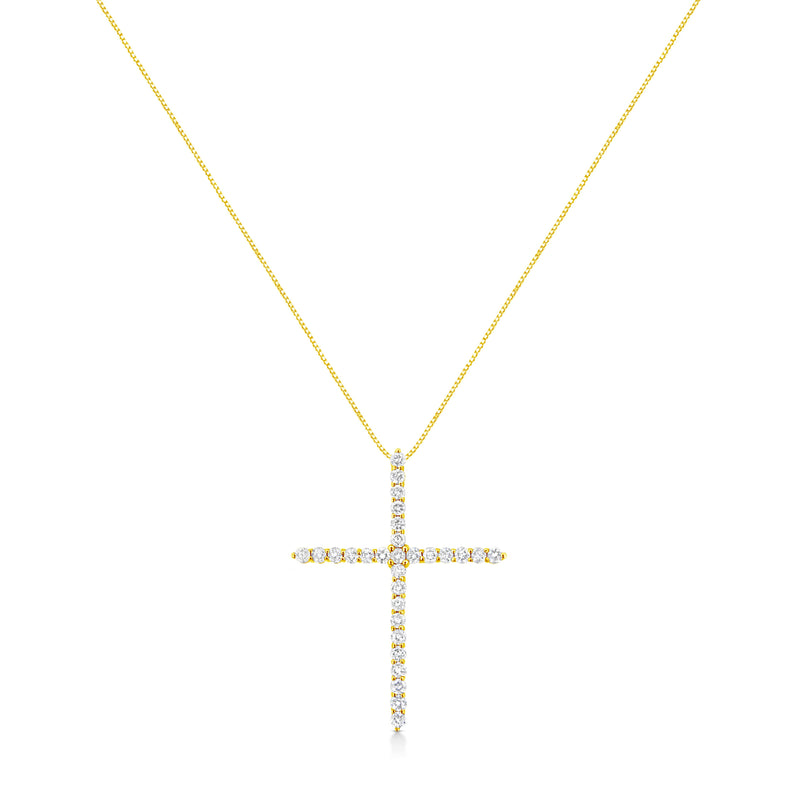 Bids.com 10K Yellow Gold 3.00 cttw Round-Cut Diamond Cross 18" Pendant Necklace (J-K Color, I1-I2 Clarity) Necklaces