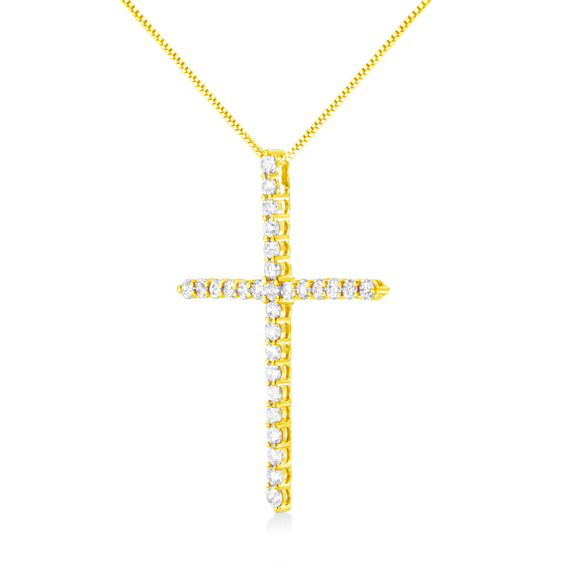 Bids.com 10K Yellow Gold Plated .925 Sterling Silver 3.0 Cttw Prong-Set Round Brilliant Cut Diamond Cross 18" Pendant Necklace (J-K Color, I1-I2 Clarity) Necklaces