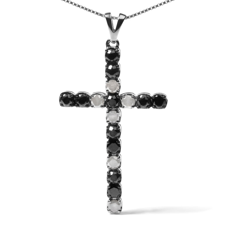 Bids.com .925 Sterling Silver 2.0 Cttw Prong Set Round Natural Treated Black and White Diamond Cross Pendant Necklace - 18" (Black/H-I Color, I3 Clarity) Necklaces