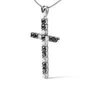Bids.com .925 Sterling Silver 2.0 Cttw Prong Set Round Natural Treated Black and White Diamond Cross Pendant Necklace - 18" (Black/H-I Color, I3 Clarity) Necklaces