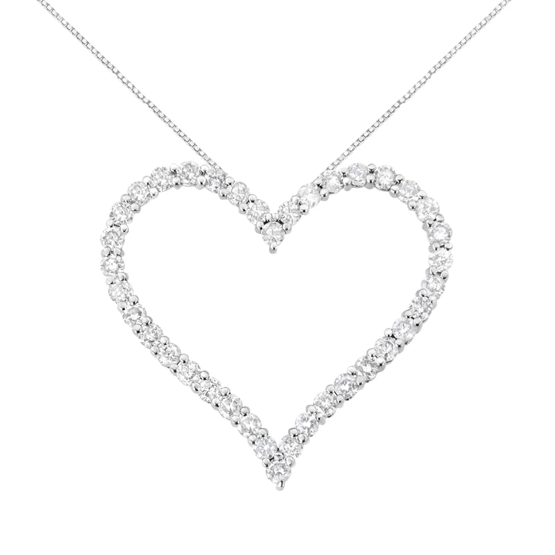 Bids.com .925 Sterling Silver 3.0 cttw Round-Cut Diamond Open Heart Pendant Necklace (I-J Color, I2-I3 Clarity) - 18" Necklaces
