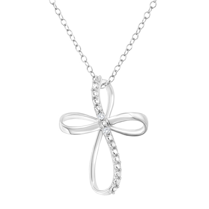 Bids.com 10K Yellow Gold Plated .925 Sterling Silver Diamond Accent Cross Ribbon 18" Pendant Necklace (I-J Color, I2-I3 Clarity) Necklaces