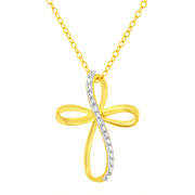 Bids.com 10K Yellow Gold Plated .925 Sterling Silver Diamond Accent Cross Ribbon 18" Pendant Necklace (I-J Color, I2-I3 Clarity) Necklaces