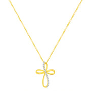 Bids.com 10K Yellow Gold Plated .925 Sterling Silver Diamond Accent Cross Ribbon 18" Pendant Necklace (I-J Color, I2-I3 Clarity) Necklaces